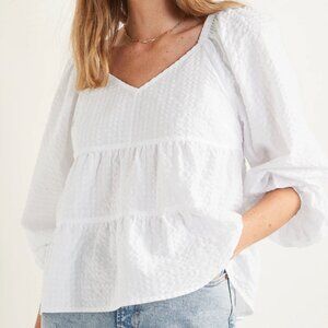 Like New Old Navy White Seersucker Sweetheart Off Shoulder Ruffle Tiered Blouse